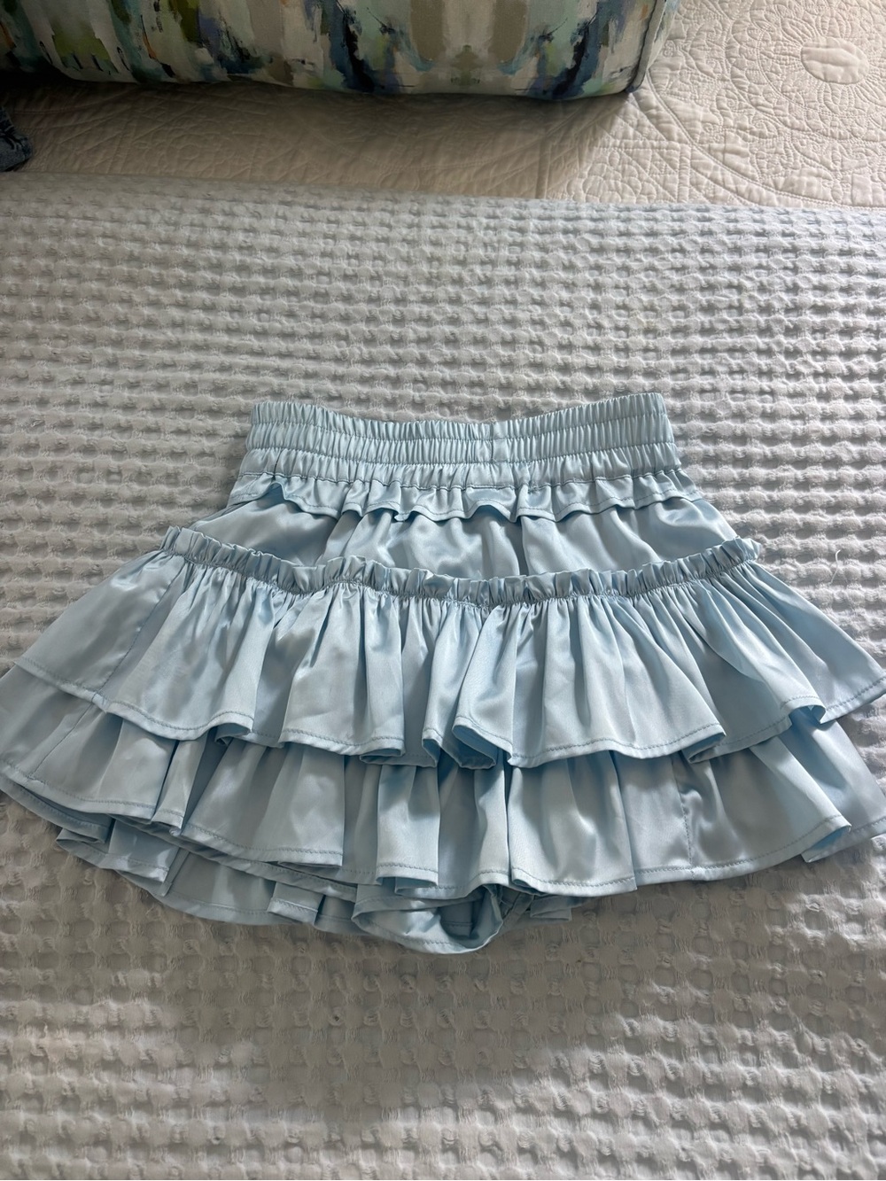 Light Blue Tiered Ruffle Mini Skirt